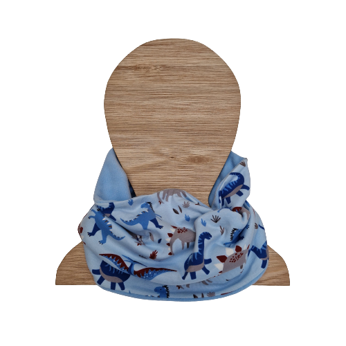 kids fleece lined blue dinosaur fleece snood