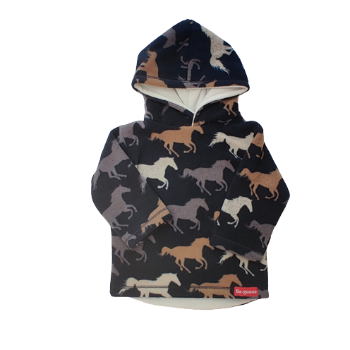 Navy pony fleece hoodie for kids with navy inner hood