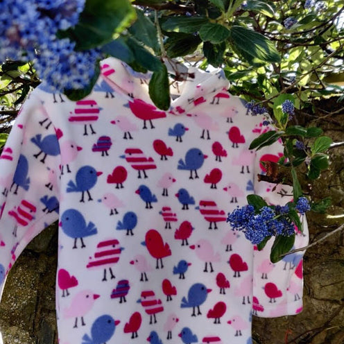 pink birds fleece hoodie for girls