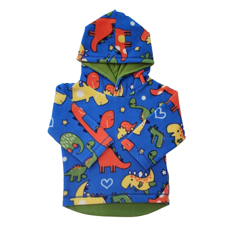 Bright royal dinosaur print fleece hoodie by bagoose clothing