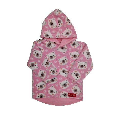 Pink teddy bear fleece hoodie with inner pink hood, made by bagoose clothing