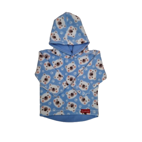 Blue bear fleece hoodie with light blue inner hood, by Bagoose clothing